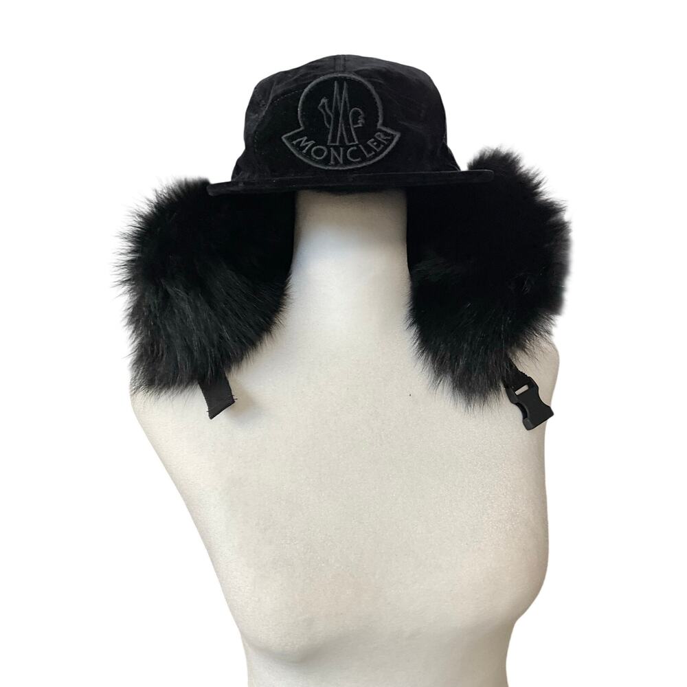 Moncler Black Velvet Fox Fur Trapper Hat